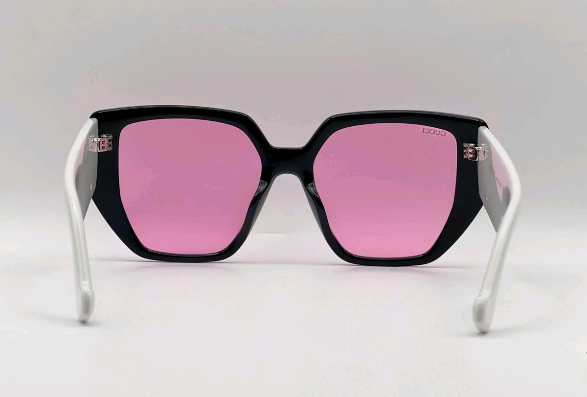 Gucci GG0956S 002 Sunglasses Pink Lens Black White Frame Square