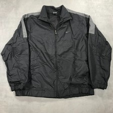 Vintage Nike Track Windbreaker Jacket Men's Large Black Gray Full Zip Mesh Lined