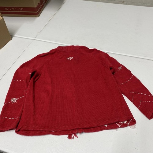 Vtg Christmas Cardigan Sweater Heirloom Collectibles Sz M Snow-men Beads Red Zip - Picture 3 of 24