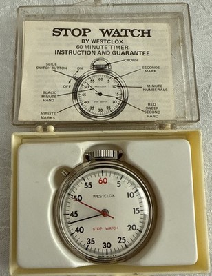 Vintage Westclox Stop Watch Pocket Watch Works W/box and Instructions