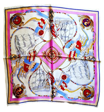 21"X21"Pink Blue Sailing Print Pure Mulberry Satin Silk12momme Scarf 53x53cm5-61