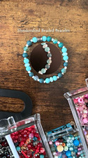 Handmade Beaded Stretch Bracelet Blue White Round Beads Handcrafted Beads