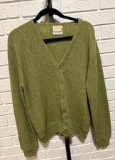 Vintage 1960s Brent Montgomery Ward Zefkrome Cardigan Sweater Mens Green V-Neck