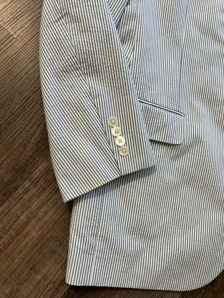 Brooks Brothers Madison blue stripe seersucker blazer sport coat jacket 42L - image 3 of 4