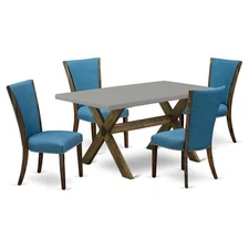 East West Furniture X-Style 5-piece Wood Dining Room Set in Brown/Cement