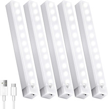 5 Pack Motion Sensor under Cabinet Lights with Magnetic, LED Rechargeable 8 Inch