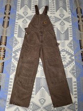Vintage Carhartt Double Knee Bibs Duck Canvas Dark Brown Men's 32x32 Workwear