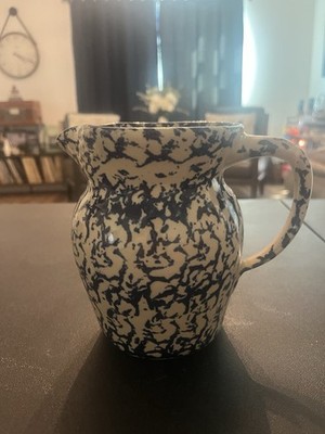 P. R. Storie Pottery Co. Blue & White Spongeware Pitcher Marshall, TX