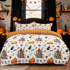Halloween Duvet Cover Set Twin, Pumpkin Haunted House Bedding Set