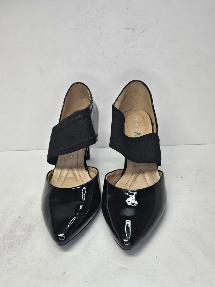 Andrew Geller 6.5 M Black 3” Heel with Elastic strap for Support Patent Leather - Image 3 of 4