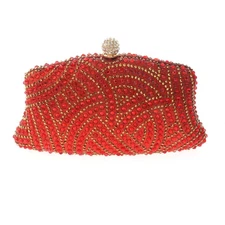 Gold Tone Metal Hardware Frame Rhinestone Clutch Evening Bag BZY245-RED
