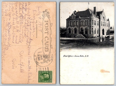 #ad 1909 Sioux Falls SD Post Office Postcard Posted Real Photo Type View $3.99