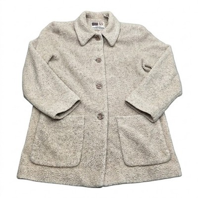 Womens M VTG Kristen Blake Apres Teddy Bear Sherpa Fleece Jacket Coat Tan Beige