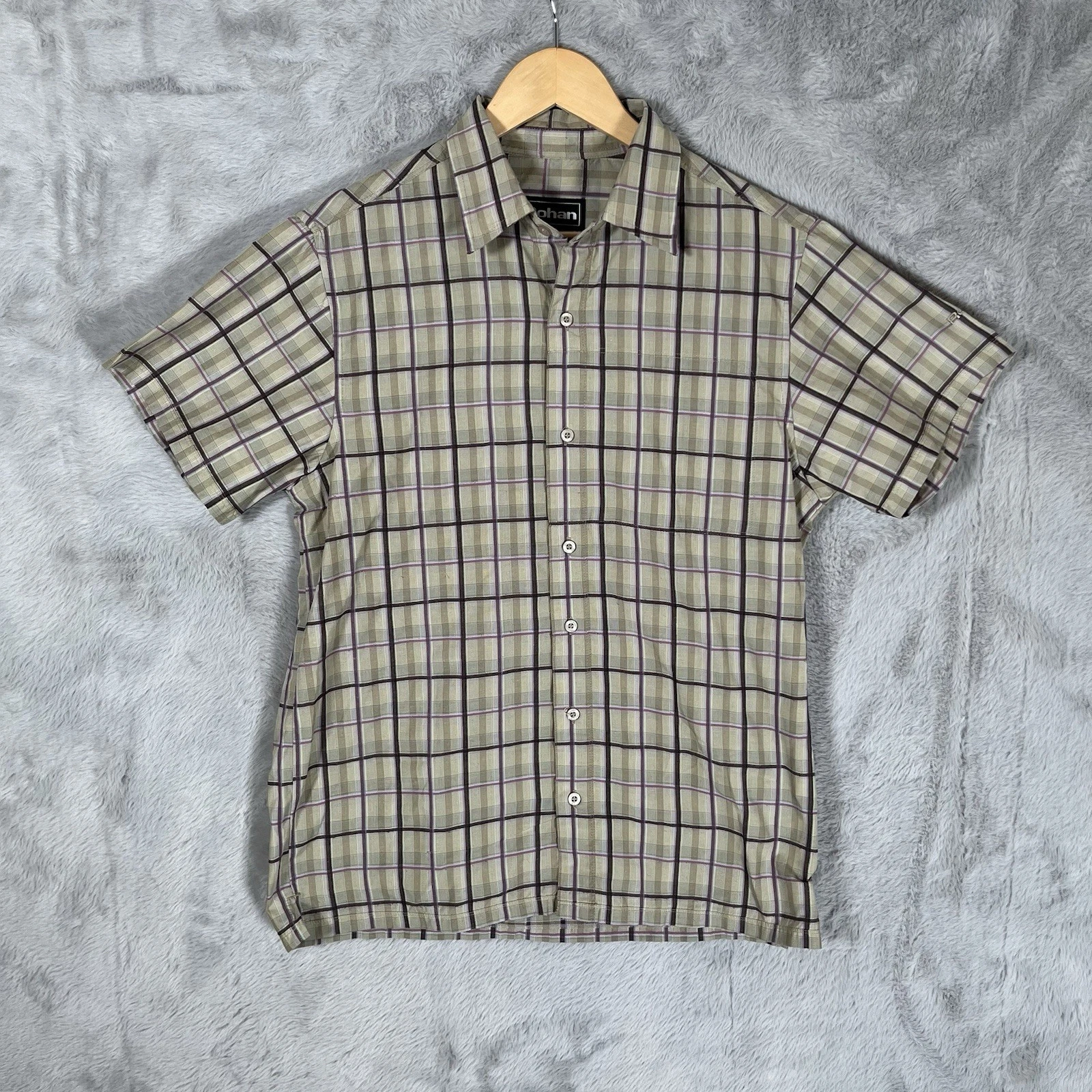 Rohan Walkabout Shirt Mens Small Khaki Check Short Sleeve Walking Hiking