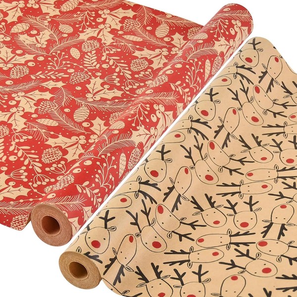 Weihnachtsgeschenkpapier Set 2 Rollen 43Cm X 15M Kraftpapier FüR Weihnachten-image