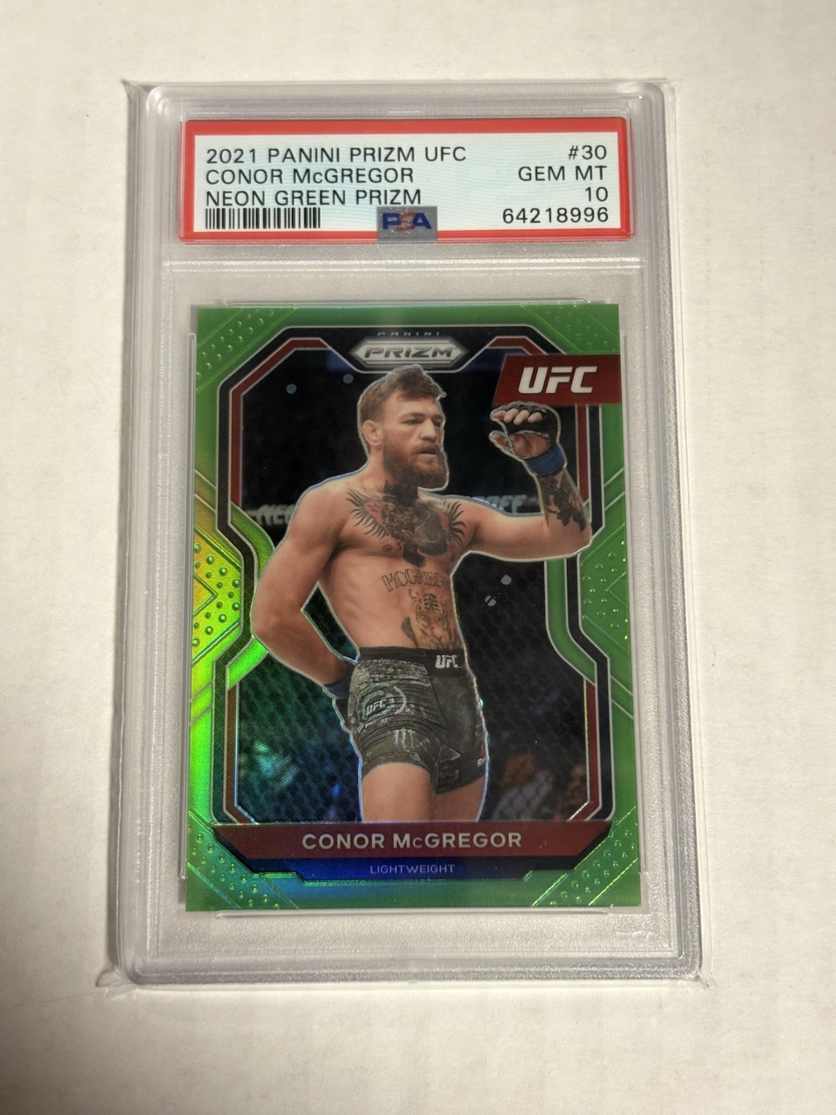 2021 Panini Prizm UFC #30 Conor McGregor Neon Green Prizm /75 PSA 10