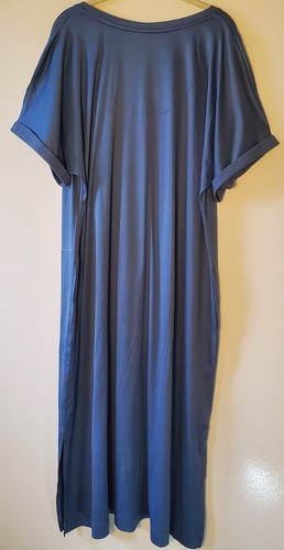 Z.Well 2XL Gray Blue Short Sleeve V-neck Knit T Shirt Maxi Dress Pockets Slits - Picture 10 of 10