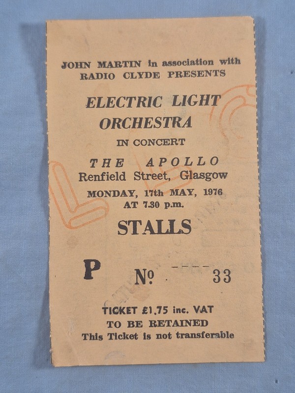 May 5-17-76 1976 ELECTRIC LIGHT ORCHESTRA Ticket Stub Glasgow Scotland Apollo