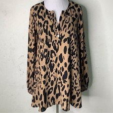 Show Me Your Mumu Women's Leopard Long Sleeve V Neck Tunic Blouse Size Medium