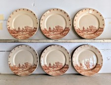 Set of 6 Vtg Wallace China Chuck Wagon Western Cowboy Brands Dinner Plates 11