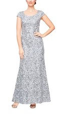 Alex Evening Long Dress Size 16 Light Blue/Silver With Sequin Detail Embroidered