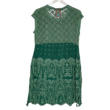 Johnny Was S Green Flower Getaway Dress ALine Eyelet Lace Details flaw