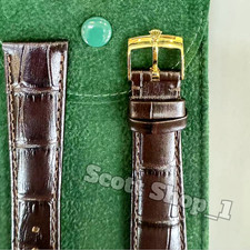 ROLEX Brown Leather Strap Gold Buckle 19-16mm Rare NOS Vintage