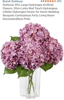 3 Stück große Hortensien Kunstblumen 50 cm Latex Touch lebensecht Rose rosa