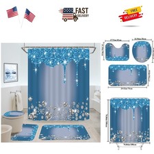 4 Pcs Glitter Diamond Shower Curtain Sets, Blue Shiny Drips Bath Decor with R...