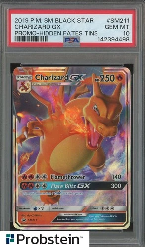2019 Pokemon SM Black Star Promo Hidden Fates Tins #SM211 Charizard Gx PSA 10