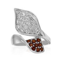 Cavill Damen Ring 925 Silber Granat 1,22Ct Zirkon Blatt Rot Elegant