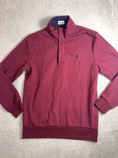 Polo Ralph Lauren Sweater Mens Small Maroon PullOver 1/4 Button Mock Neck