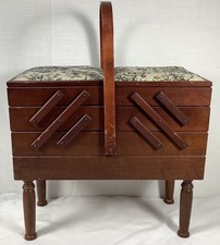  Vintage Wooden Accordion Sewing Box 3 Tier C...
