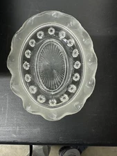 Vintage Clear Crystal Ribbon Hobnail Pattern Trinket Candy Serving Dish