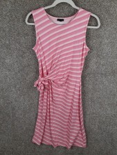 Talbots Side Tie Knit Dress Women S Pink White Striped Sleeveless Stretch Casual