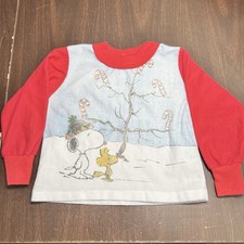 Vintage Peanuts Snoopy Kids 3T Flannel Pajama Top Wormser USA Christmas 80s-90s