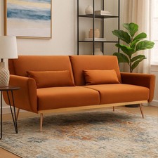 Image of Burnt Orange Velvet Sofa Bed, Hatton