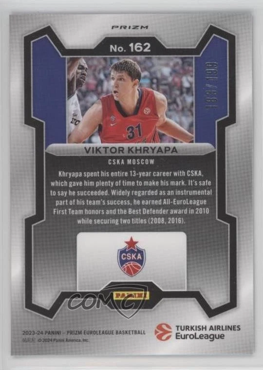 2023-24 Panini Prizm Turkish Airlines EuroLeague Blue /199 Victor Khryapa #162 - Image 2 of 2