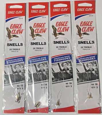 Eagle Claw 673H  Snelled Treble Fishing Hook Size 12 14 16 18 Choose Fixed Ship