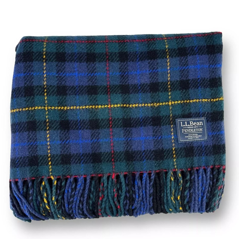 Pendleton LL Bean Washable Wool Throw Blanket Smith Plaid 54" X 60