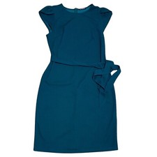 Shein L Dark Green Sheath Dress Cap Sleeve Belted Back Zip Knee Length Stretch