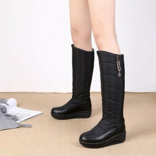 Womens Warm Fur Lined Platform Round toe Waterproof Knee High Boots Shoes - Picture 1 of 14