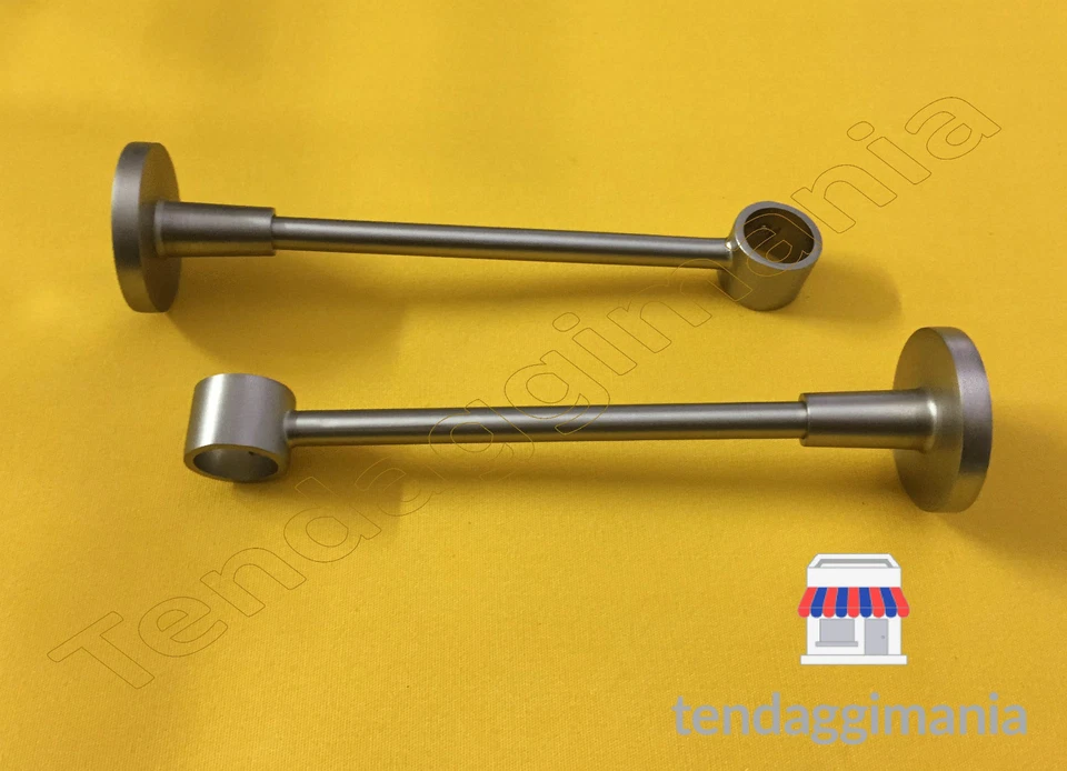 TENDAGGIMANIA SUPPORTO CHIUSO FISSO A PARETE PER BASTONE 20 MM FINITURA NIKEL SATINATO CM 20