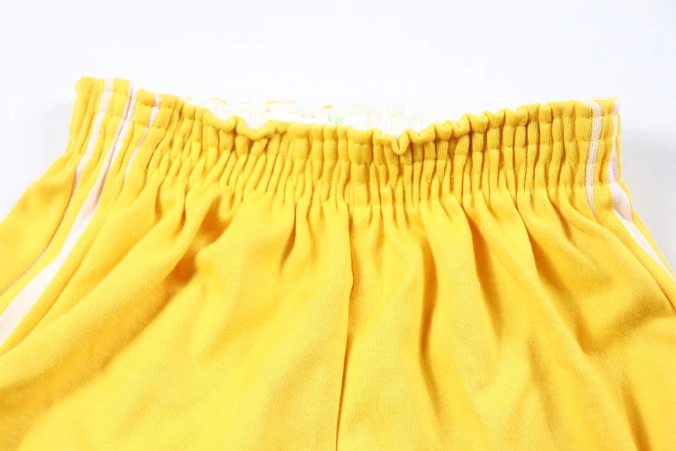 NOS Vintage 70s Youth Large Striped Running Gym Soccer Shorts Yellow White USA - Image 2 of 4