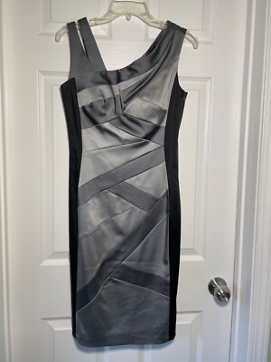 NWOT JAX Sheath Dress Size 8 Black Thick Satin Black Silver Split Shoulder Prom