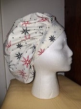 Red, Black Gray Snowflakes Medical Surgical Bouffant Scrub Hat ONE SIZE L