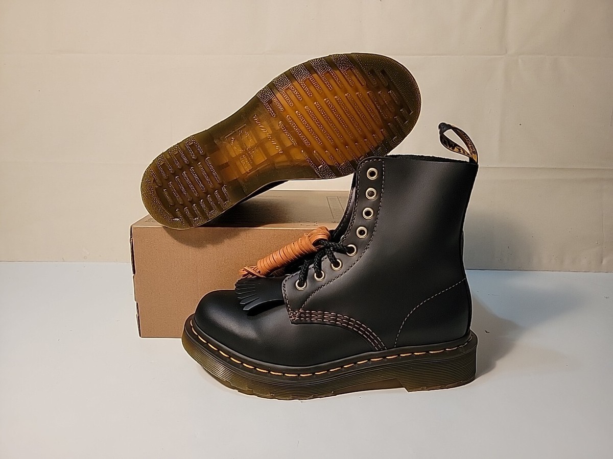 DR MARTENS WOMEN'S 1460 PASCAL KILTIE FRINGE BLACK BOOTS
