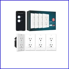 Compact 2-Outlet Smart In-Wall Plug with Group Control and Scheduling - 4 Pack