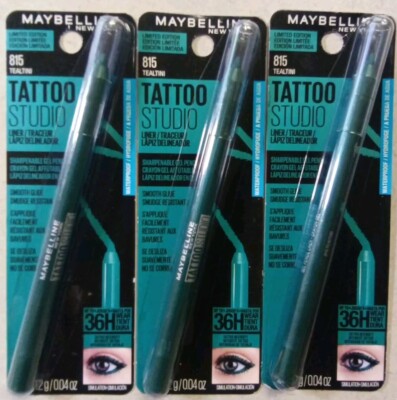 3 Maybelline New York Tattoo Studio Liner #815 Tealtini Sharpenable Gel Pencil 