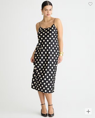 New J Crew Gwyneth Slip Dress Black Polka Dot Adjustable Spaghetti Strap Sz  4 | eBay